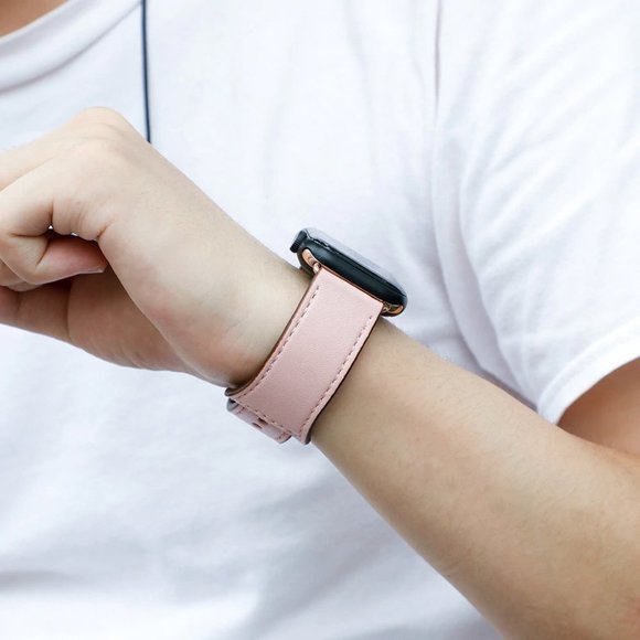 NEW[BAND] PINK Genuine Leather For Apple Watch - Picture 3 of 3